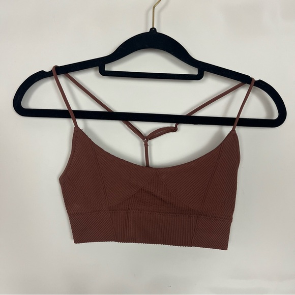 NWT FREE PEOPLE SLEEK RIB SCOOP NECKLINE LONGLINE BRA IN BROWN SIZE XS/S - Picture 6 of 12